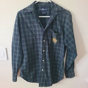 Ralph Lauren Navy and Green Plaid Shirt Size 6